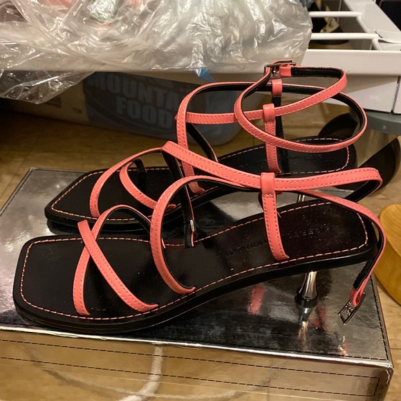 NWT Sigerson Morrison Irma leather square toe strappy kitten heel sandals heels - Picture 9 of 14
